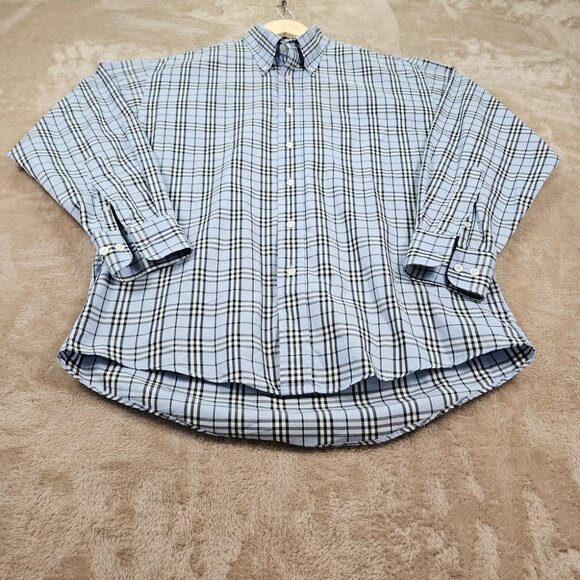 Burberry London Made in USA Plaid Shirt Men's Size M Check Blue Long Sleeve Brit - Picture 8 of 10